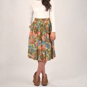{ Anthropologie } Silk Floral Midi Skirt by Postella